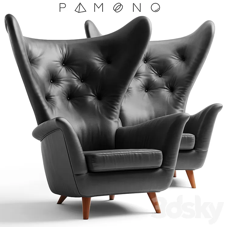Black Leather Wing Lounge Chair 1950s 3D Model Black Leather Wing Lounge Chair 1950s 3D Model