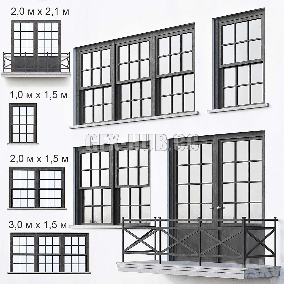 Black loft windows 3D Model