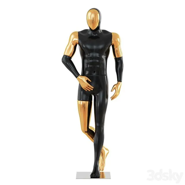 Black Male Mannequin with Gold Face 58 3D Model