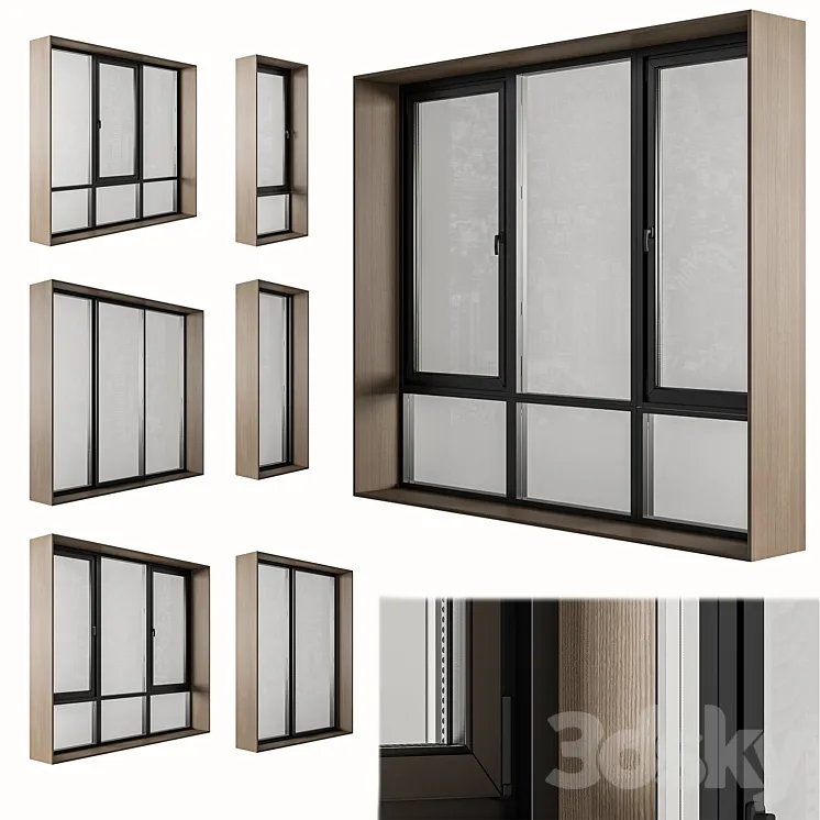 Black Modern Window with Wooden Frame – Windows Set 06 3D Model Free Download