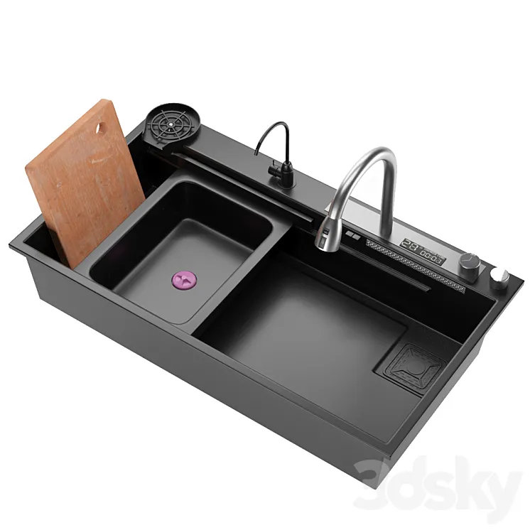 Black Nano Kitchen Sink 304 Stainless Steel Waterfall Sink 3d Model