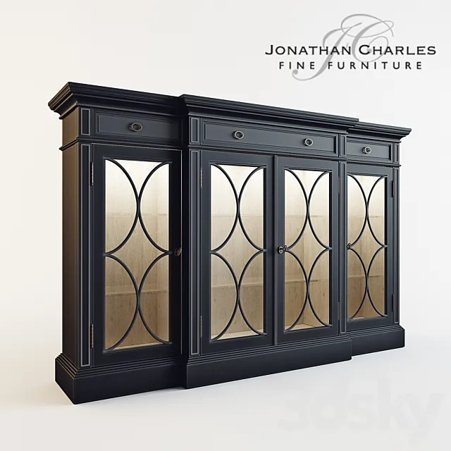 Black painted 4-door breakfront display cabinet Jonathan Charles 3D Model