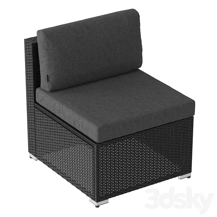 Black straight armchair (wicker outdoor furniture) 02 3D Model Free Download