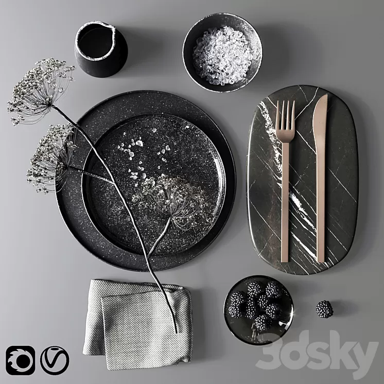 Black tableware 3D Model