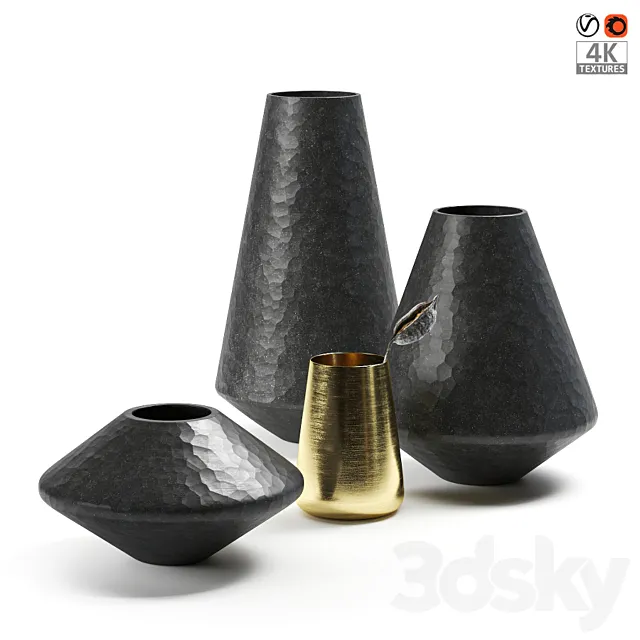 Black vases with dried flowers 3DModel