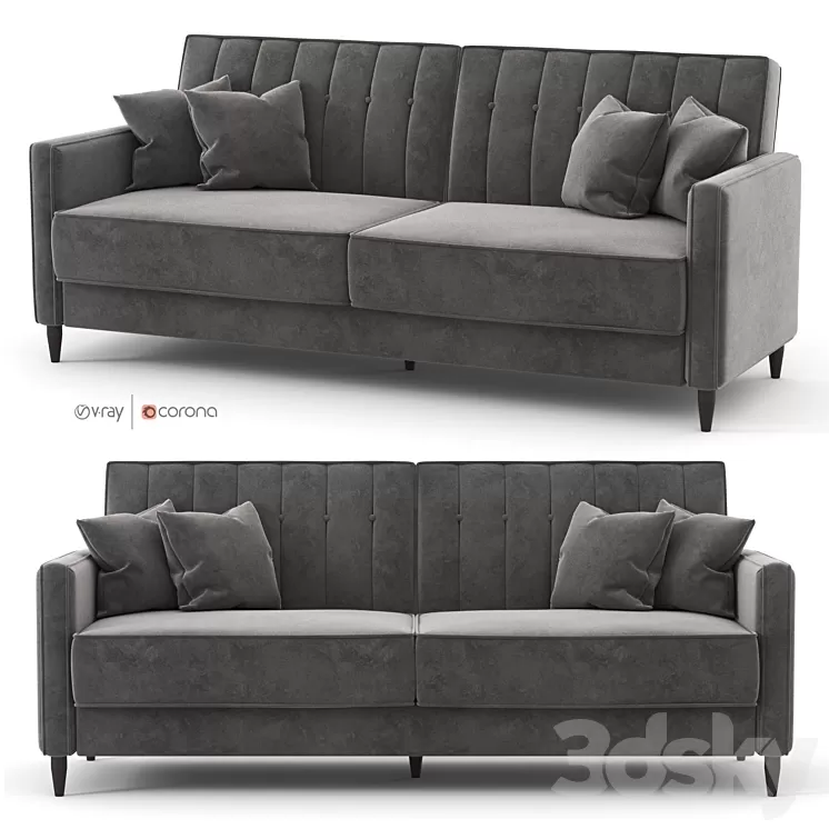 Black velor sofa Nia Sleeper by Willa Arlo Interiors 3D Model