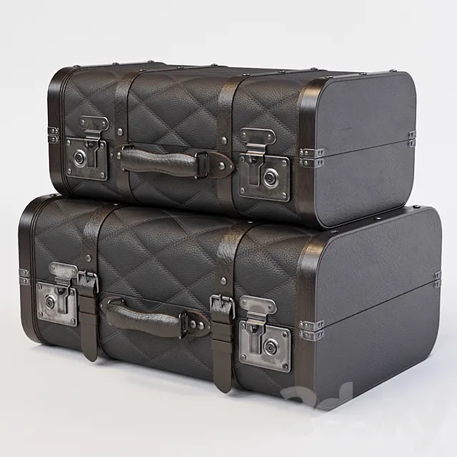 Black Vintage Suitcases 3D Model Black Vintage Suitcases 3D Model