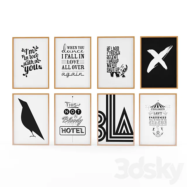 Black & White Art Prints. Black and white pictures 3D Model Black & White Art Prints. Black and white pictures 3D Model