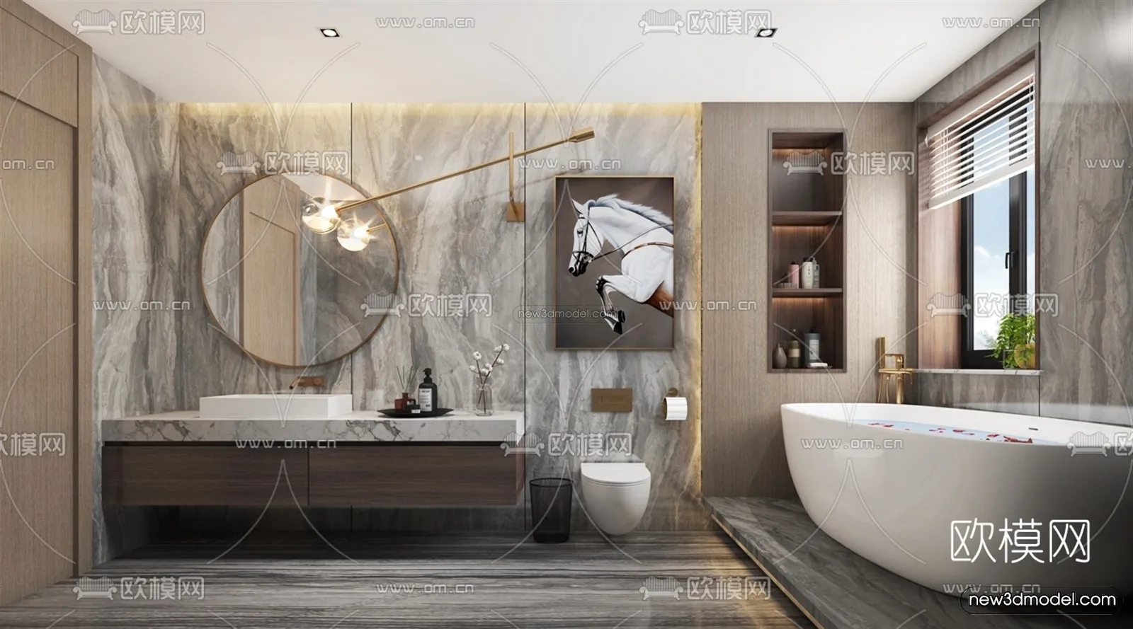 Black – White – Gray Colors Interior 3D Blocks – Bathroom 3D Scene – 250 – VRAY