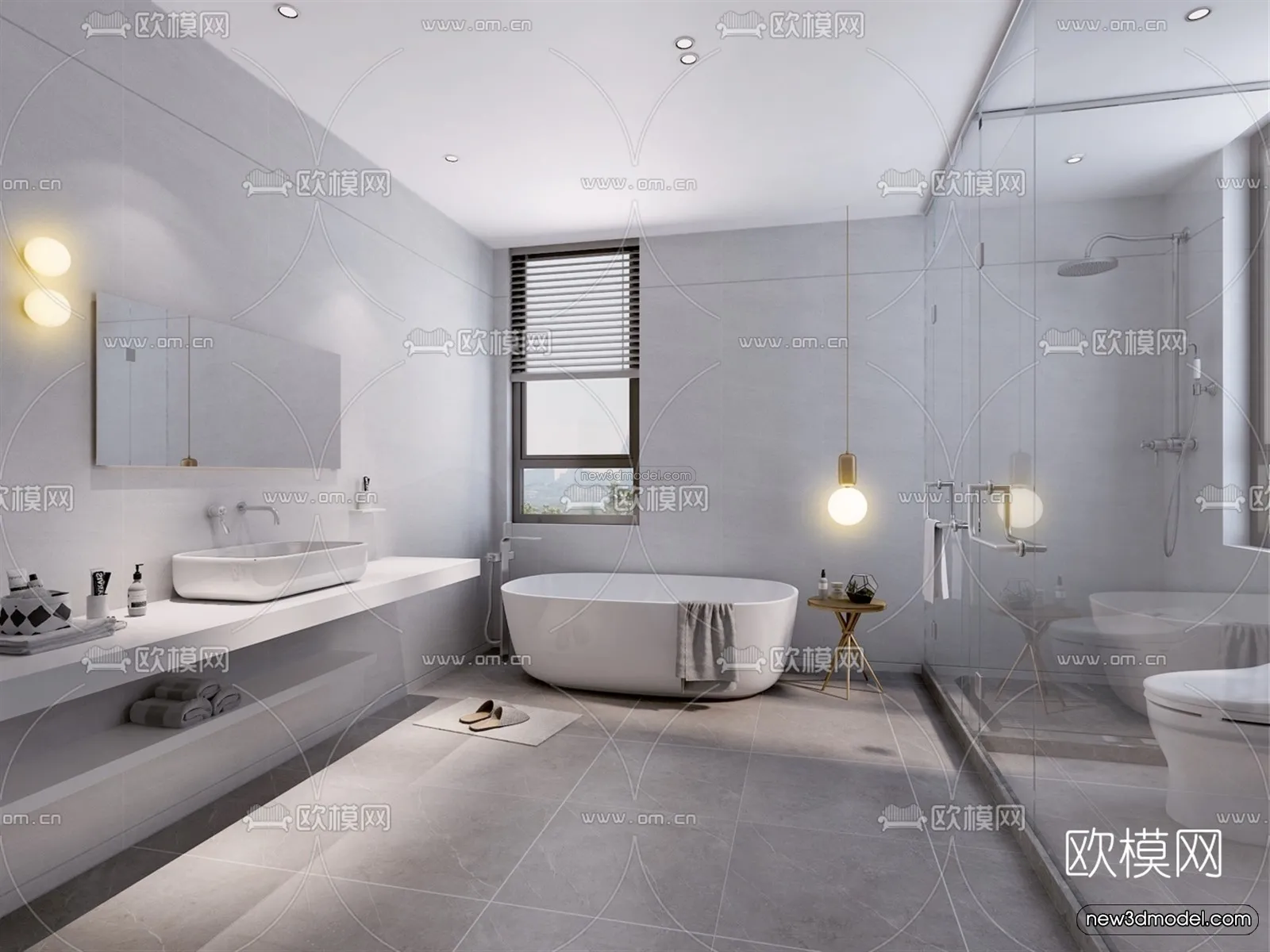 Black – White – Gray Colors Interior 3D Blocks – Bathroom 3D Scene – 255 – VRAY