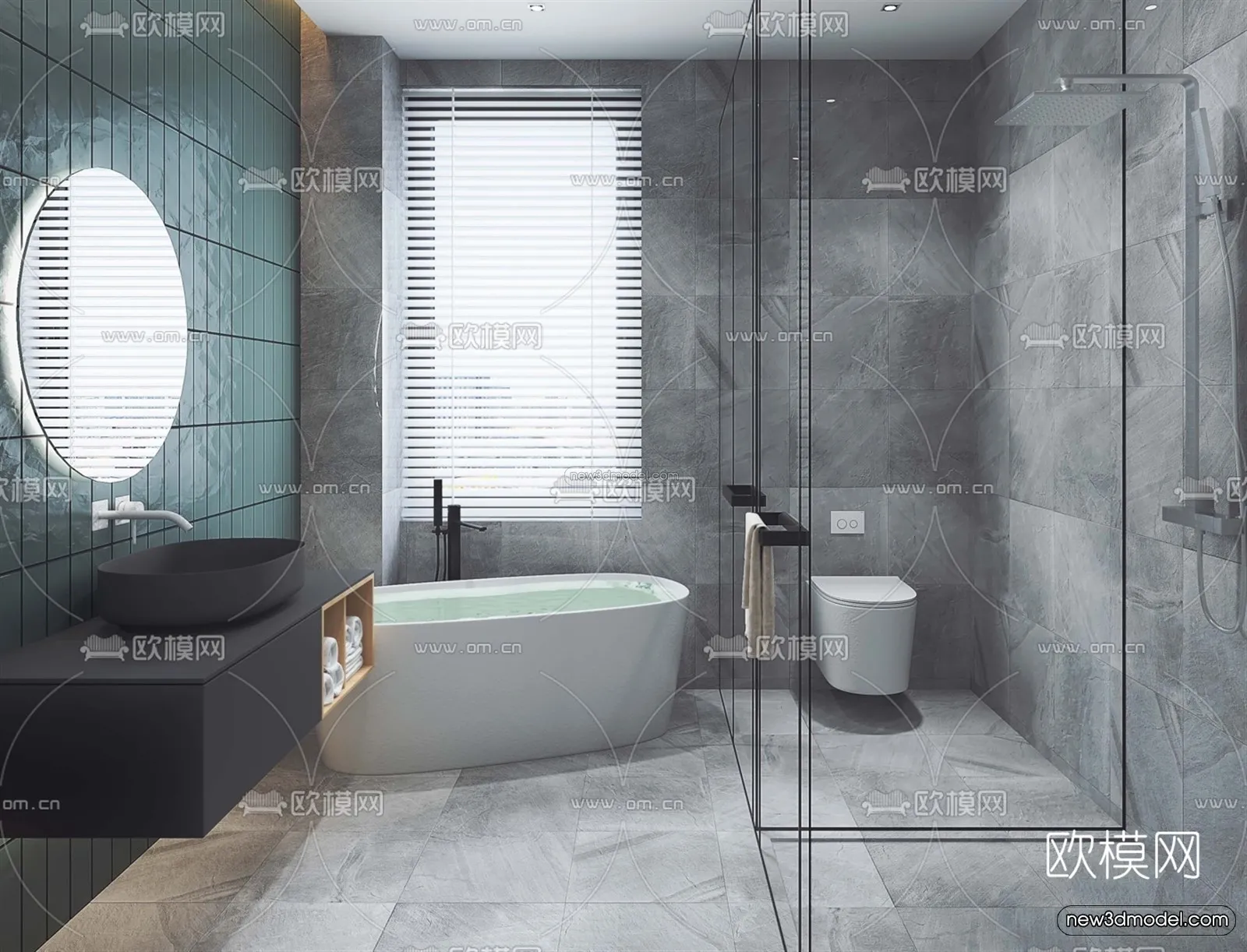 Black – White – Gray Colors Interior 3D Blocks – Bathroom 3D Scene – 257 – VRAY