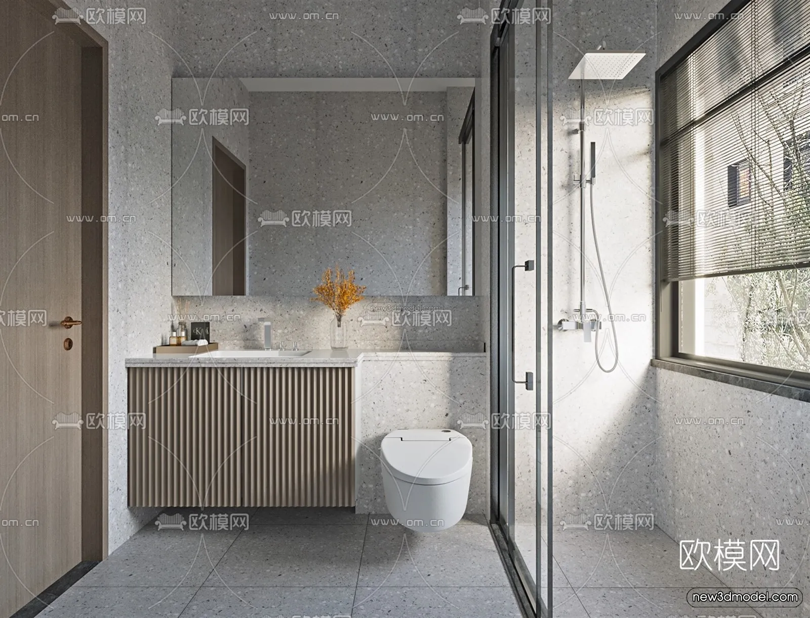 Black – White – Gray Colors Interior 3D Blocks – Bathroom 3D Scene – 263 – VRAY