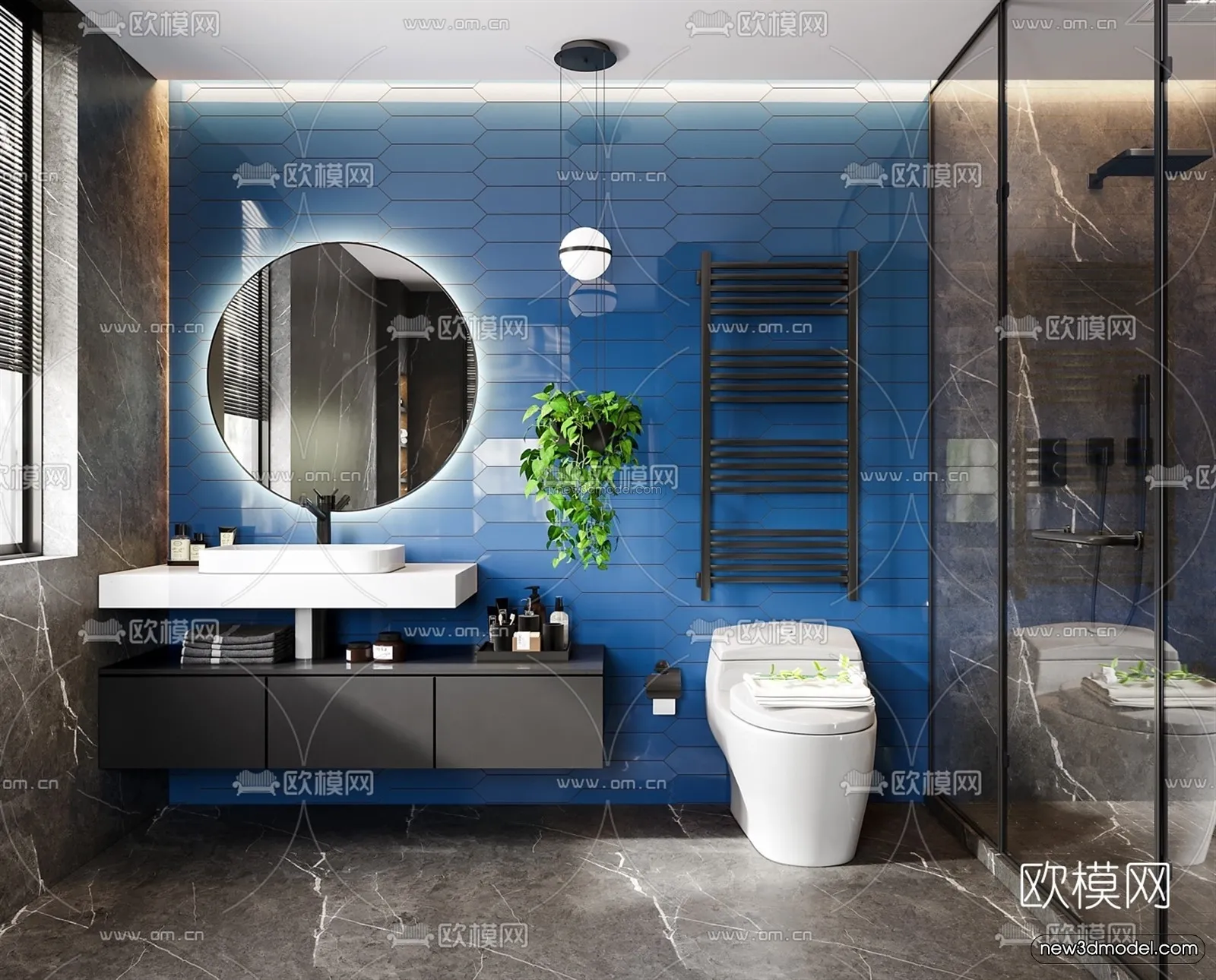 Black – White – Gray Colors Interior 3D Blocks – Bathroom 3D Scene – 264 – VRAY