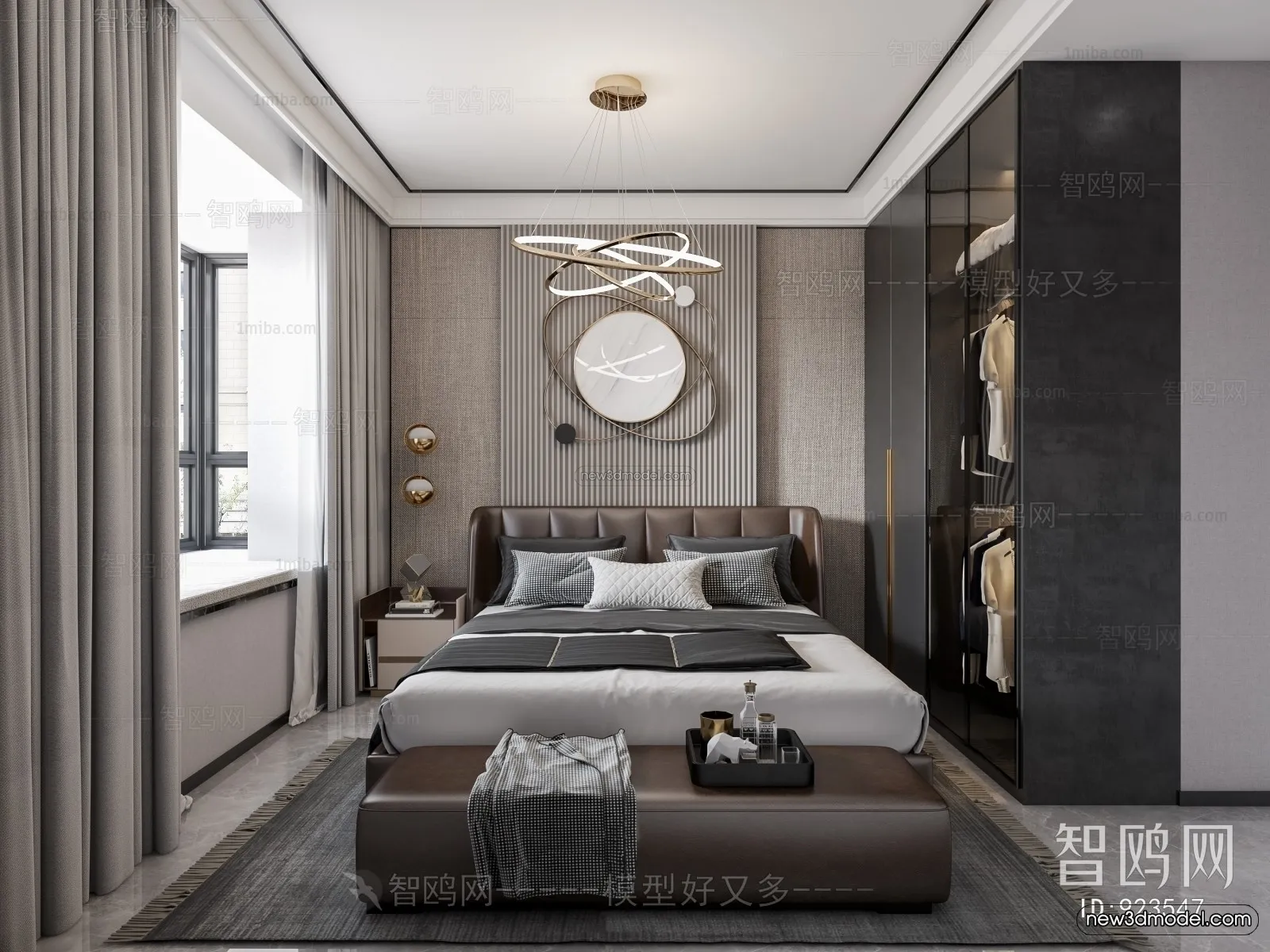 Black – White – Gray Colors Interior 3D Blocks – Bedroom 3D Scene – 148 – VRAY