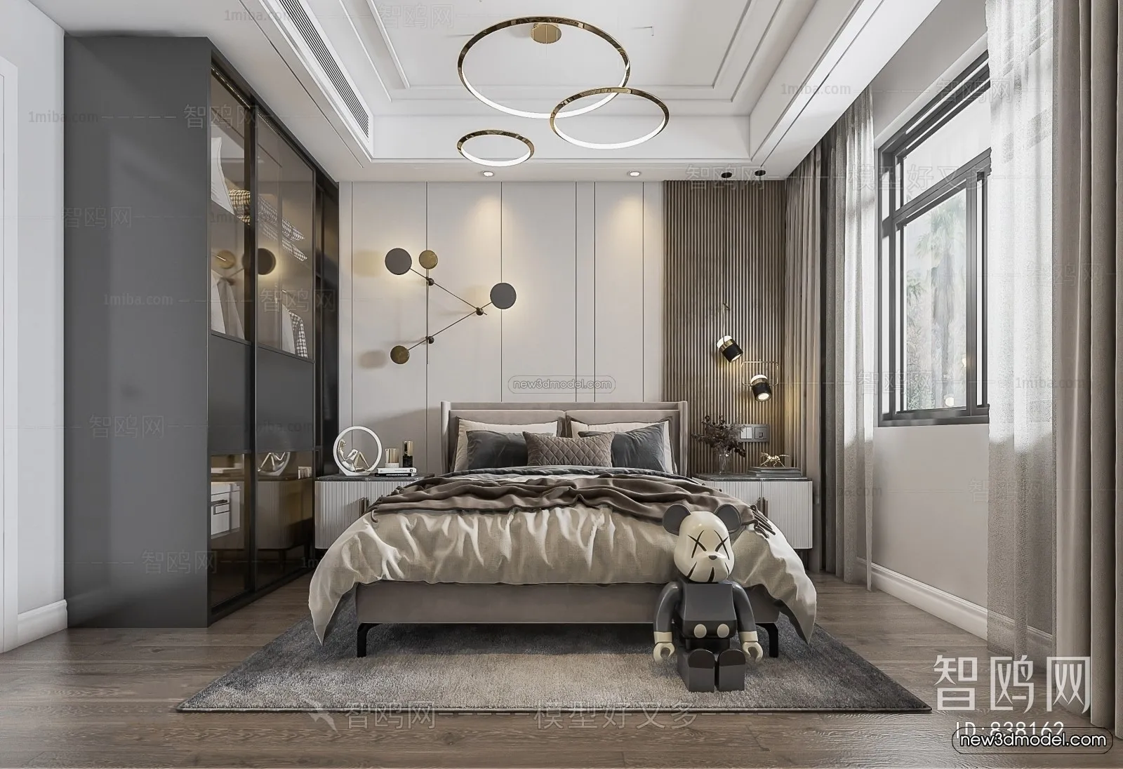 Black – White – Gray Colors Interior 3D Blocks – Bedroom 3D Scene – 151 – VRAY