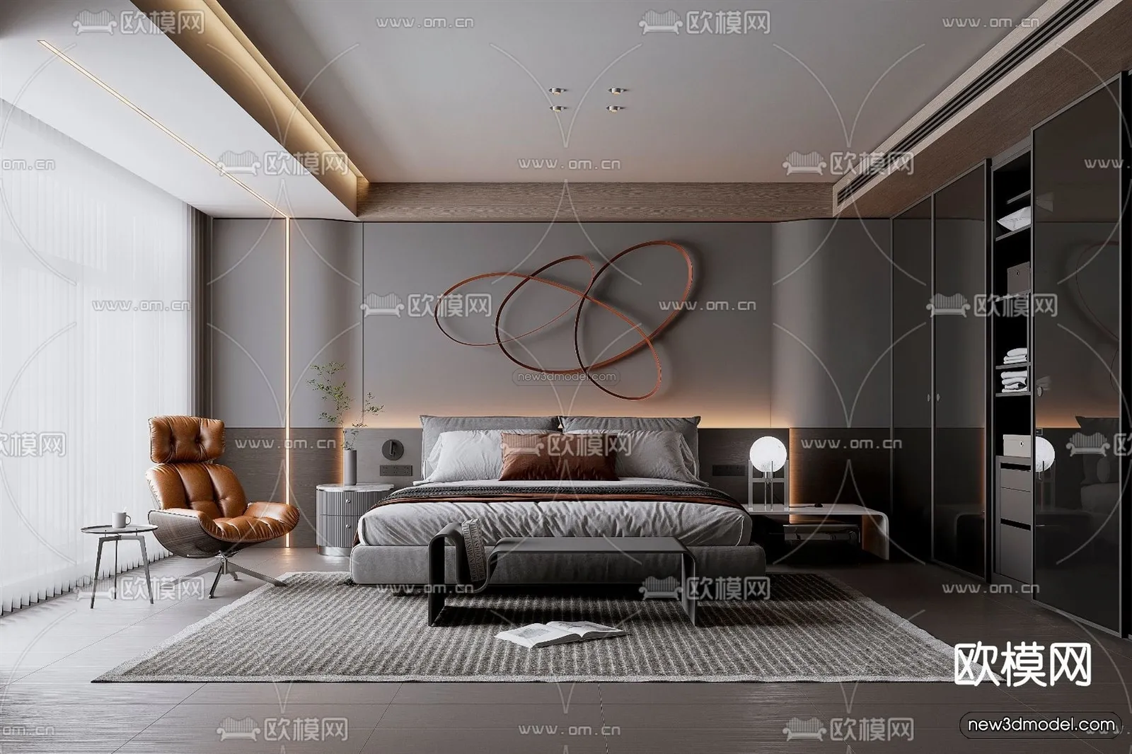 Black – White – Gray Colors Interior 3D Blocks – Bedroom 3D Scene – 157 – VRAY