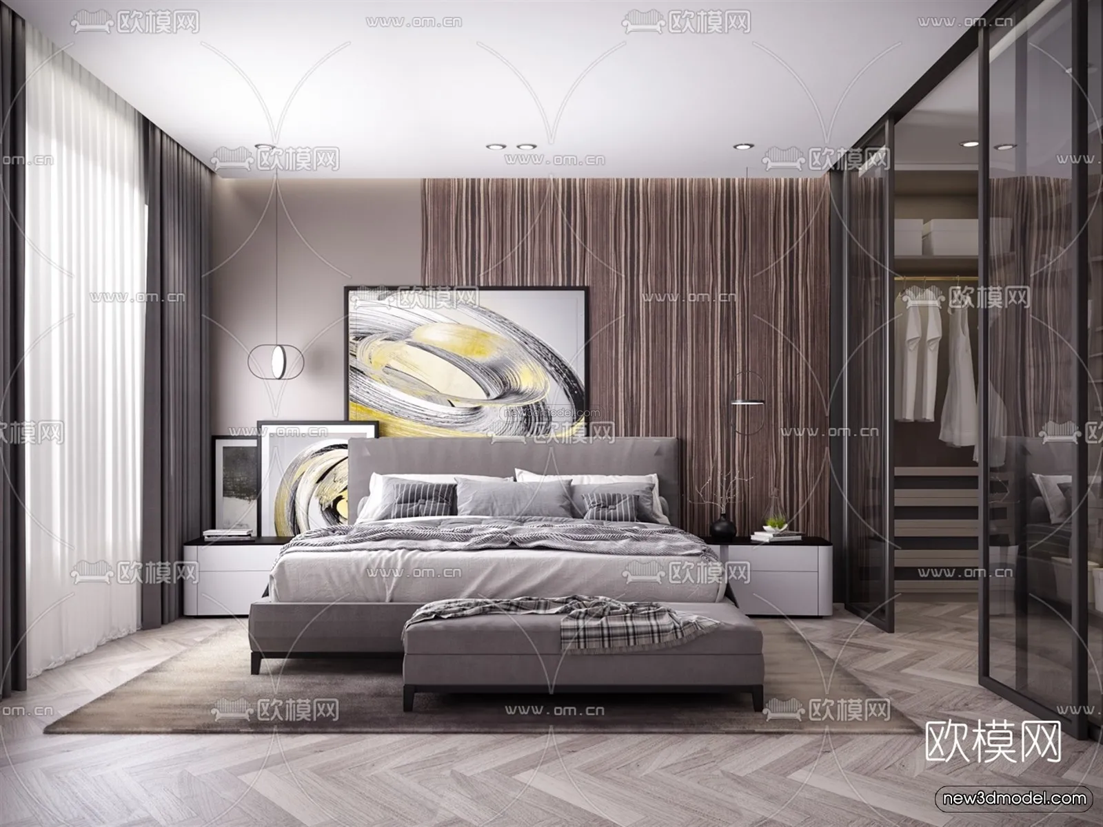 Black – White – Gray Colors Interior 3D Blocks – Bedroom 3D Scene – 168 – VRAY