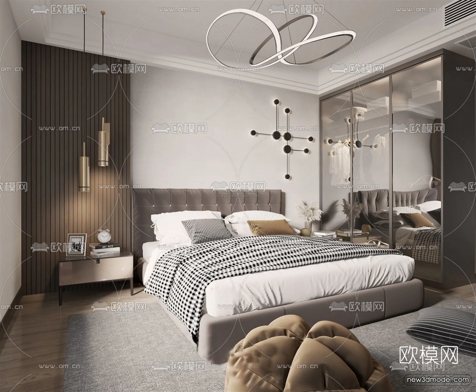 Black – White – Gray Colors Interior 3D Blocks – Bedroom 3D Scene – 176 – VRAY
