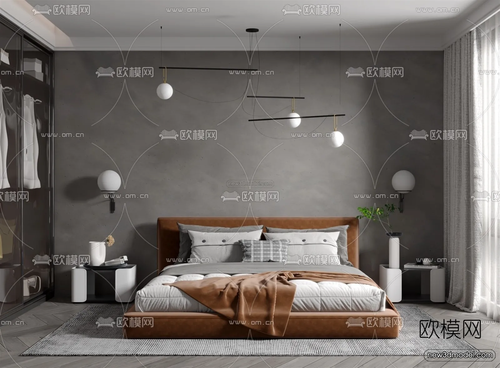 Black – White – Gray Colors Interior 3D Blocks – Bedroom 3D Scene – 178 – VRAY