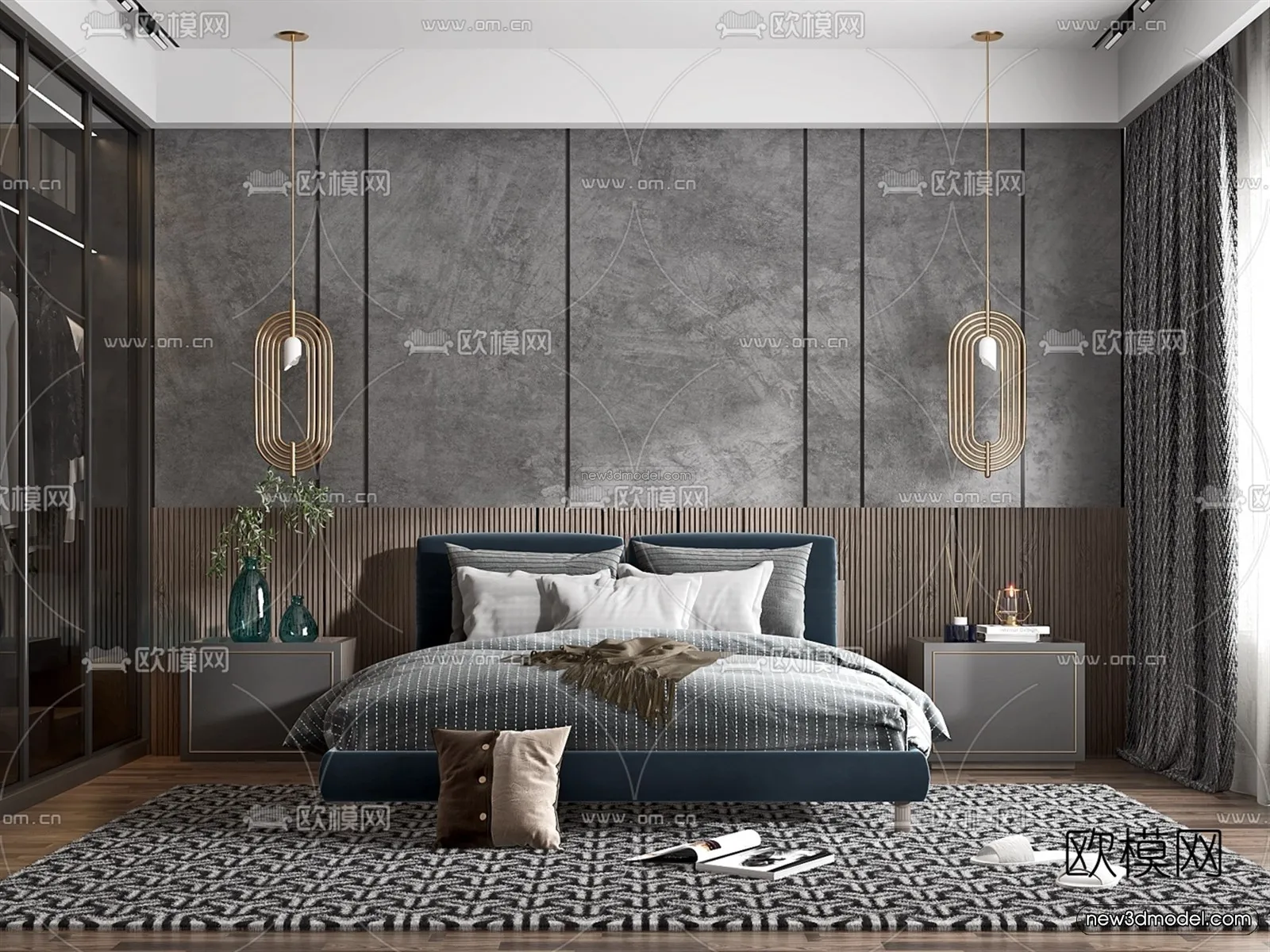 Black – White – Gray Colors Interior 3D Blocks – Bedroom 3D Scene – 183 – VRAY