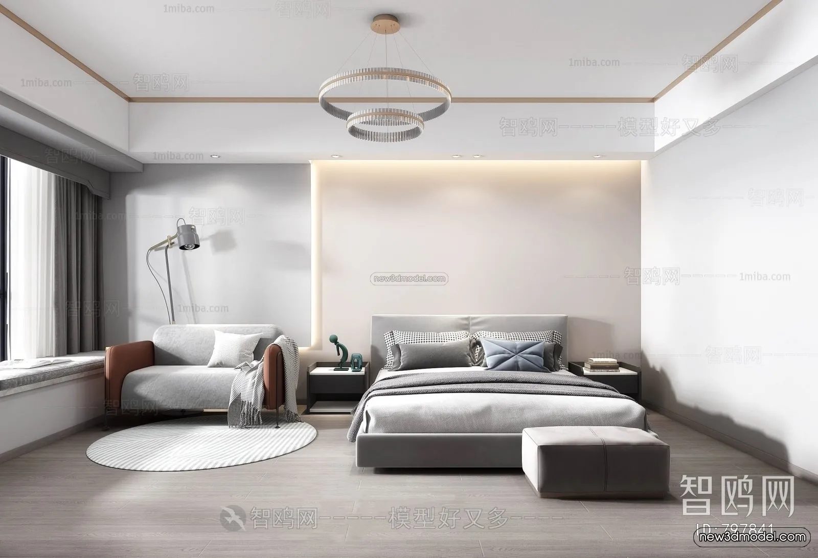 Black – White – Gray Colors Interior 3D Blocks – Bedroom 3D Scene – 198 – VRAY