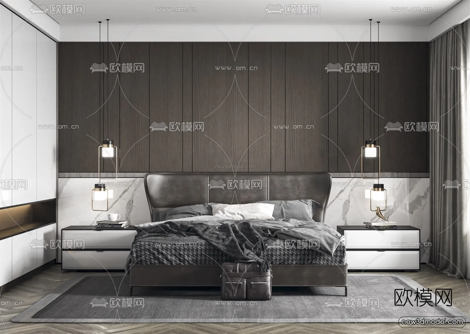 Black – White – Gray Colors Interior 3D Blocks – Bedroom 3D Scene – 200 – VRAY