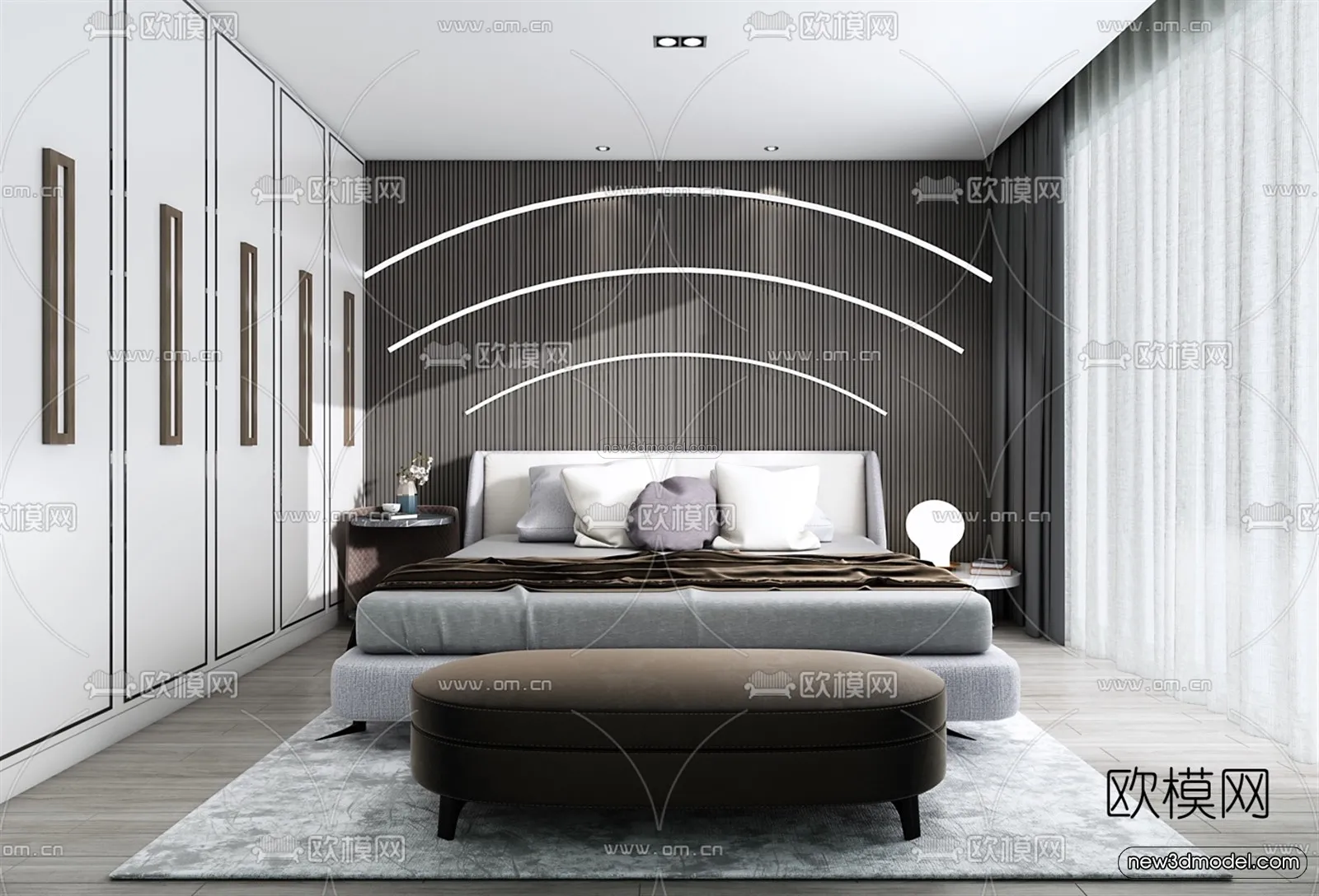 Black – White – Gray Colors Interior 3D Blocks – Bedroom 3D Scene – 206 – VRAY