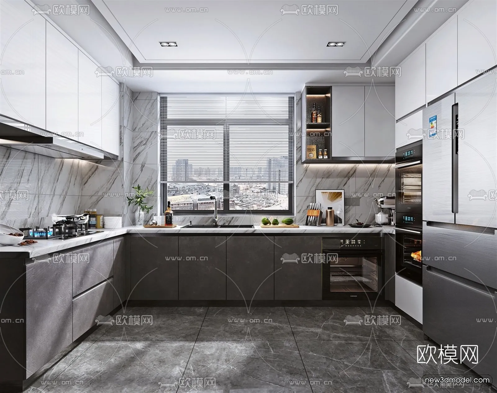Black – White – Gray Colors Interior 3D Blocks – Kitchen 3D Scene – 207 – VRAY