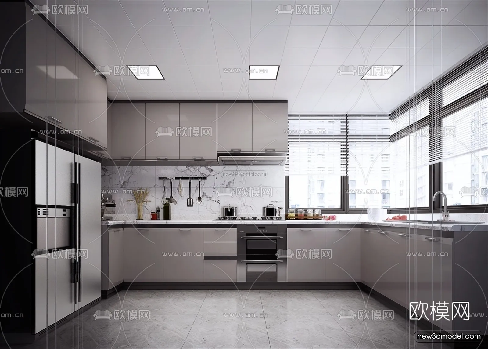 Black – White – Gray Colors Interior 3D Blocks – Kitchen 3D Scene – 211 – VRAY