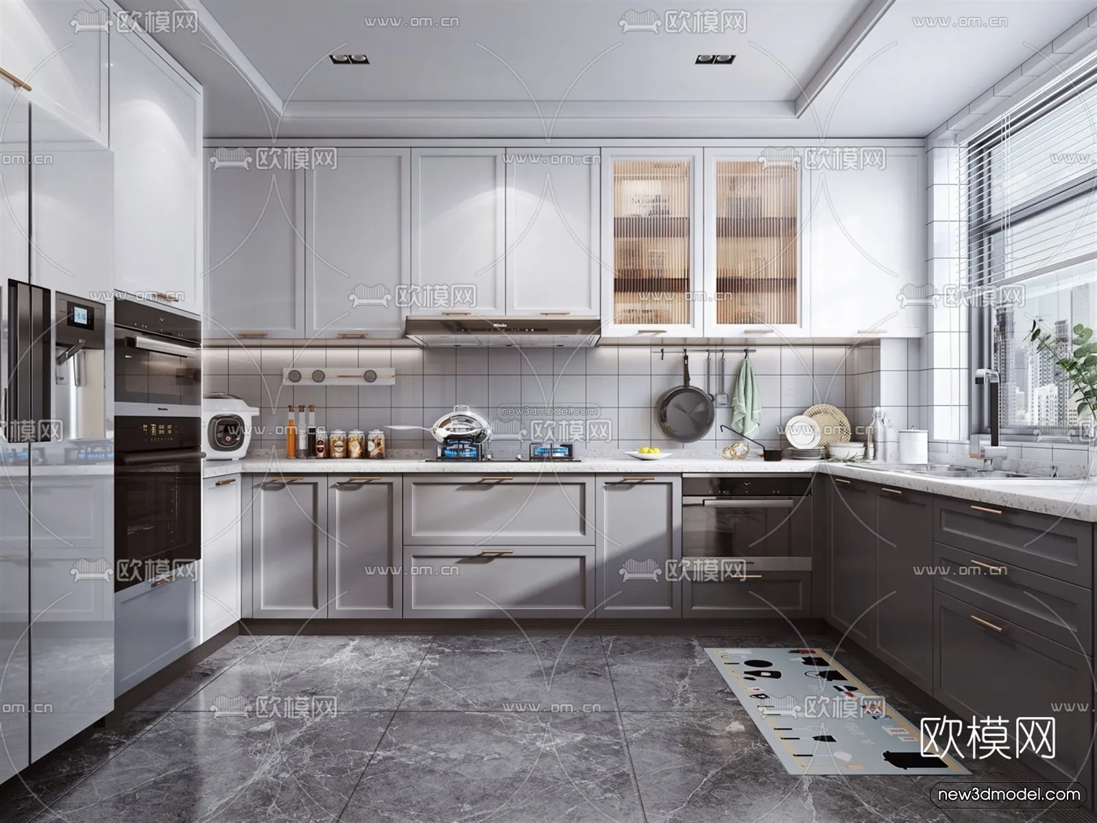 Black – White – Gray Colors Interior 3D Blocks – Kitchen 3D Scene – 216 – VRAY