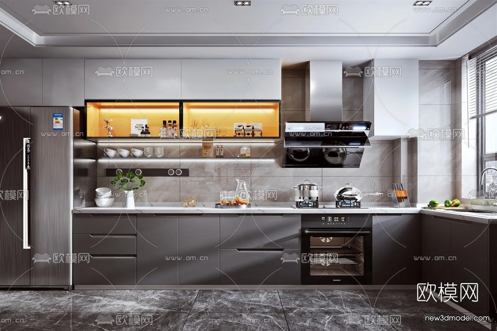 Black – White – Gray Colors Interior 3D Blocks – Kitchen 3D Scene – 217 – VRAY