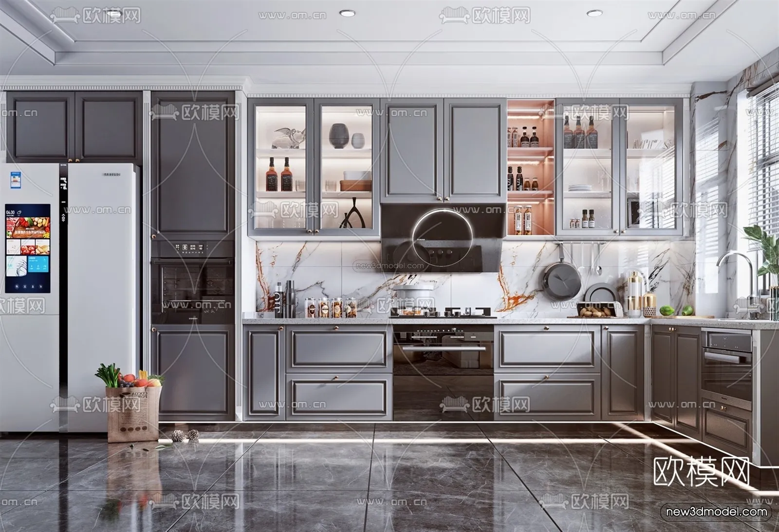 Black – White – Gray Colors Interior 3D Blocks – Kitchen 3D Scene – 218 – VRAY