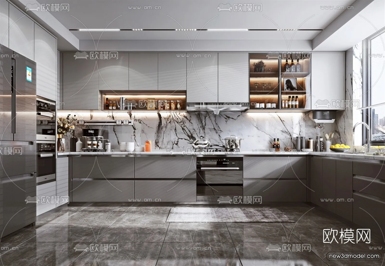 Black – White – Gray Colors Interior 3D Blocks – Kitchen 3D Scene – 221 – VRAY