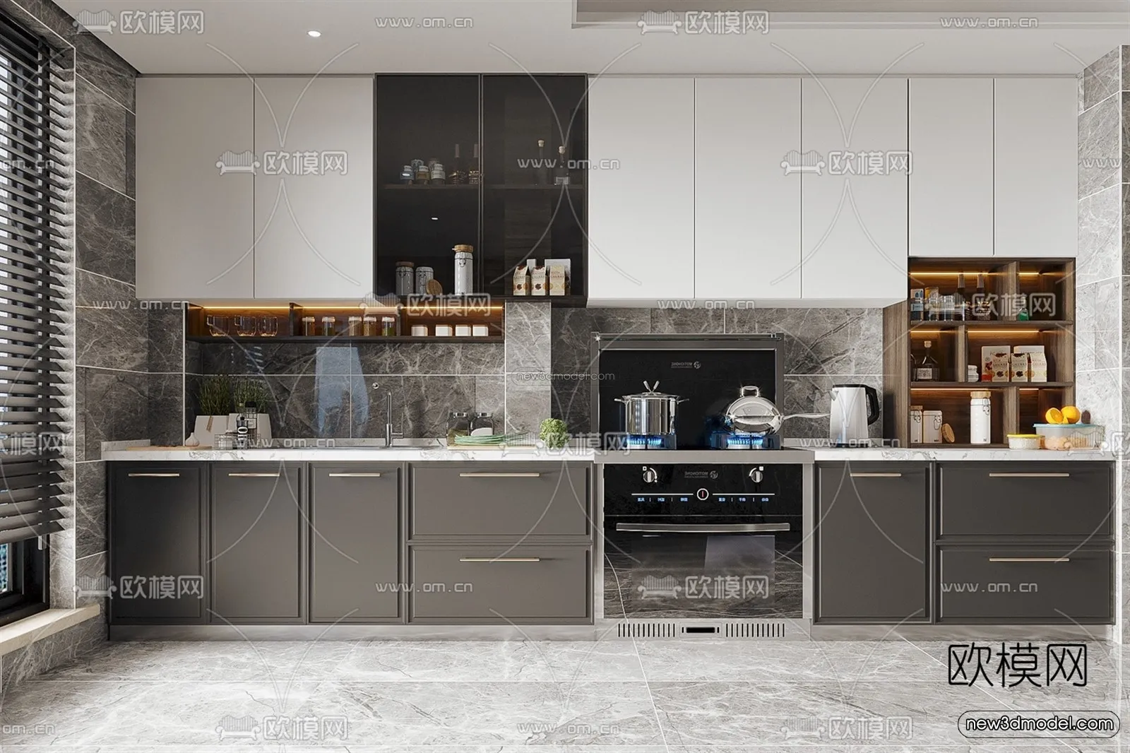 Black – White – Gray Colors Interior 3D Blocks – Kitchen 3D Scene – 222 – VRAY