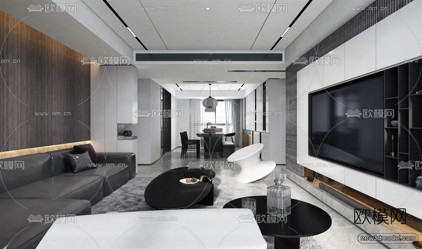 Black – White – Gray Colors Interior 3D Blocks – Living Room 3D Scene – 010 – VRAY