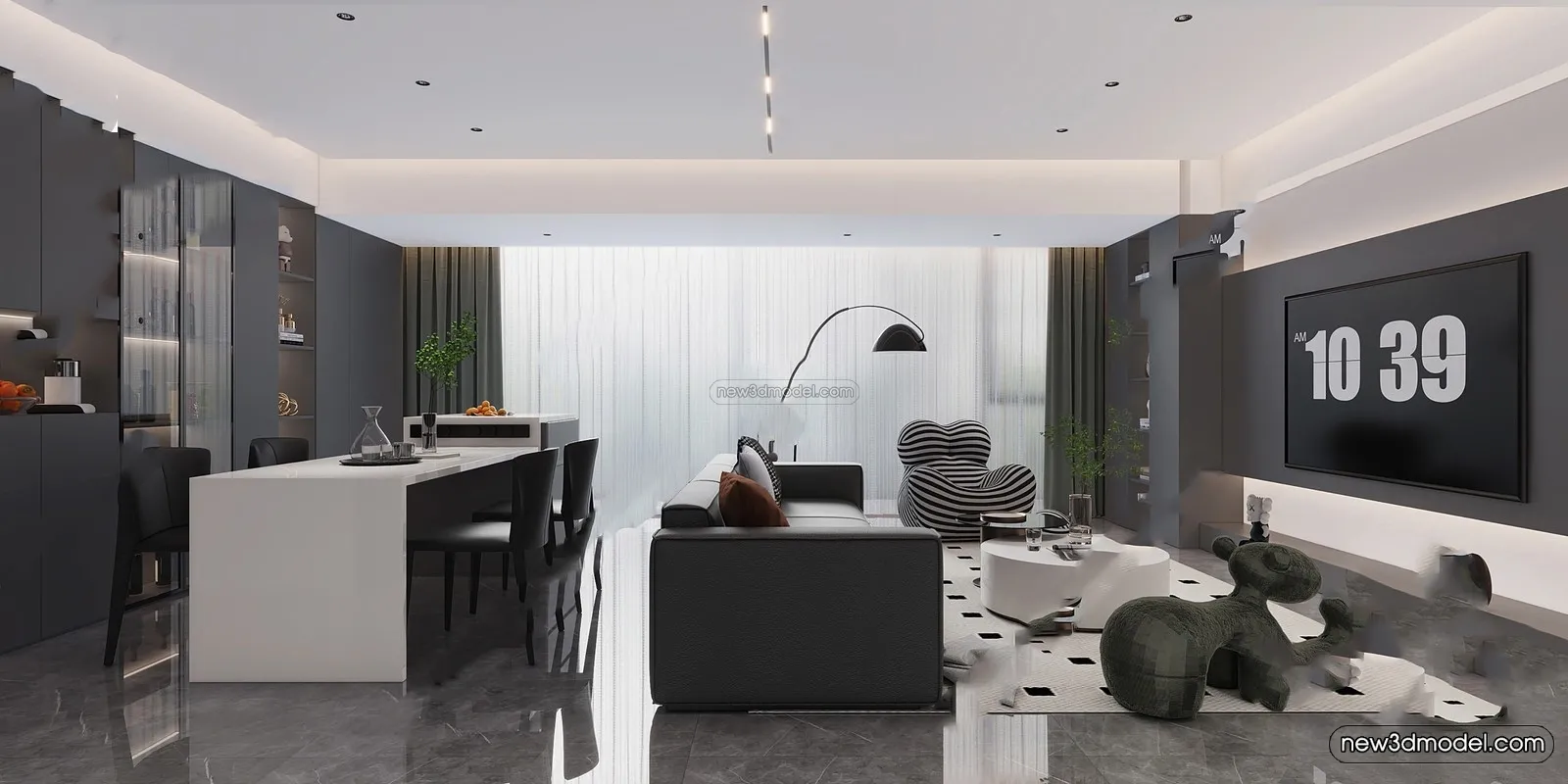 Black – White – Gray Colors Interior 3D Blocks – Living Room 3D Scene – 011 – VRAY