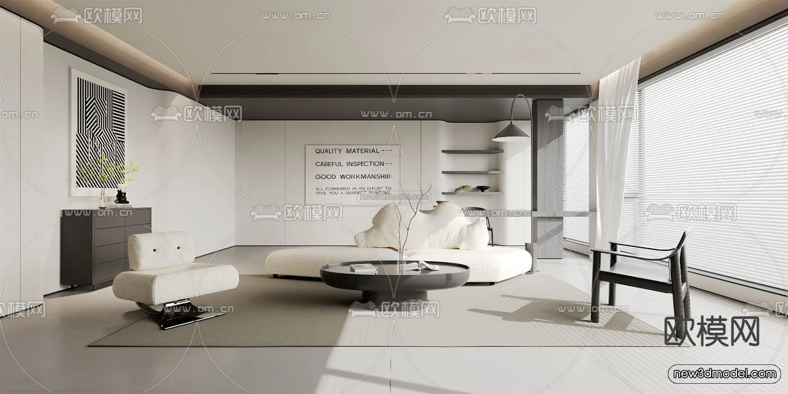 Black – White – Gray Colors Interior 3D Blocks – Living Room 3D Scene – 013 – VRAY