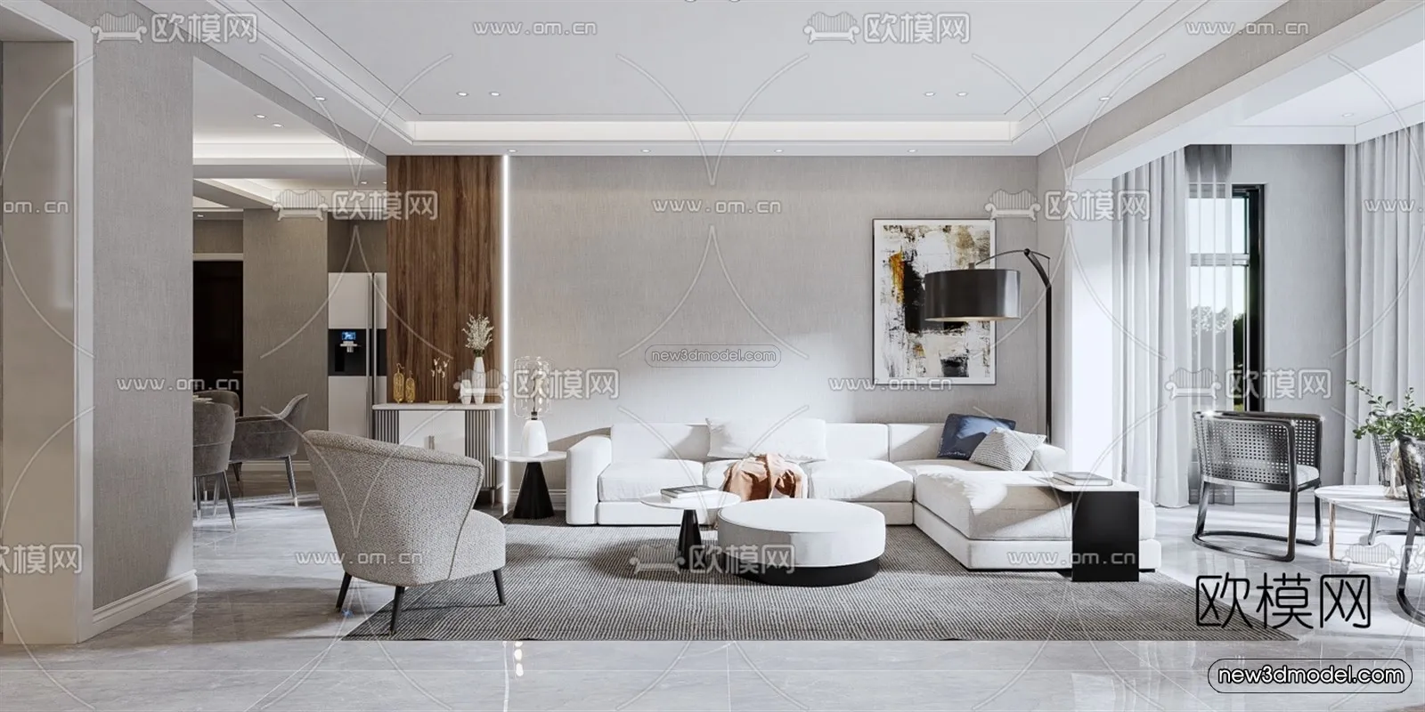 Black – White – Gray Colors Interior 3D Blocks – Living Room 3D Scene – 024 – VRAY