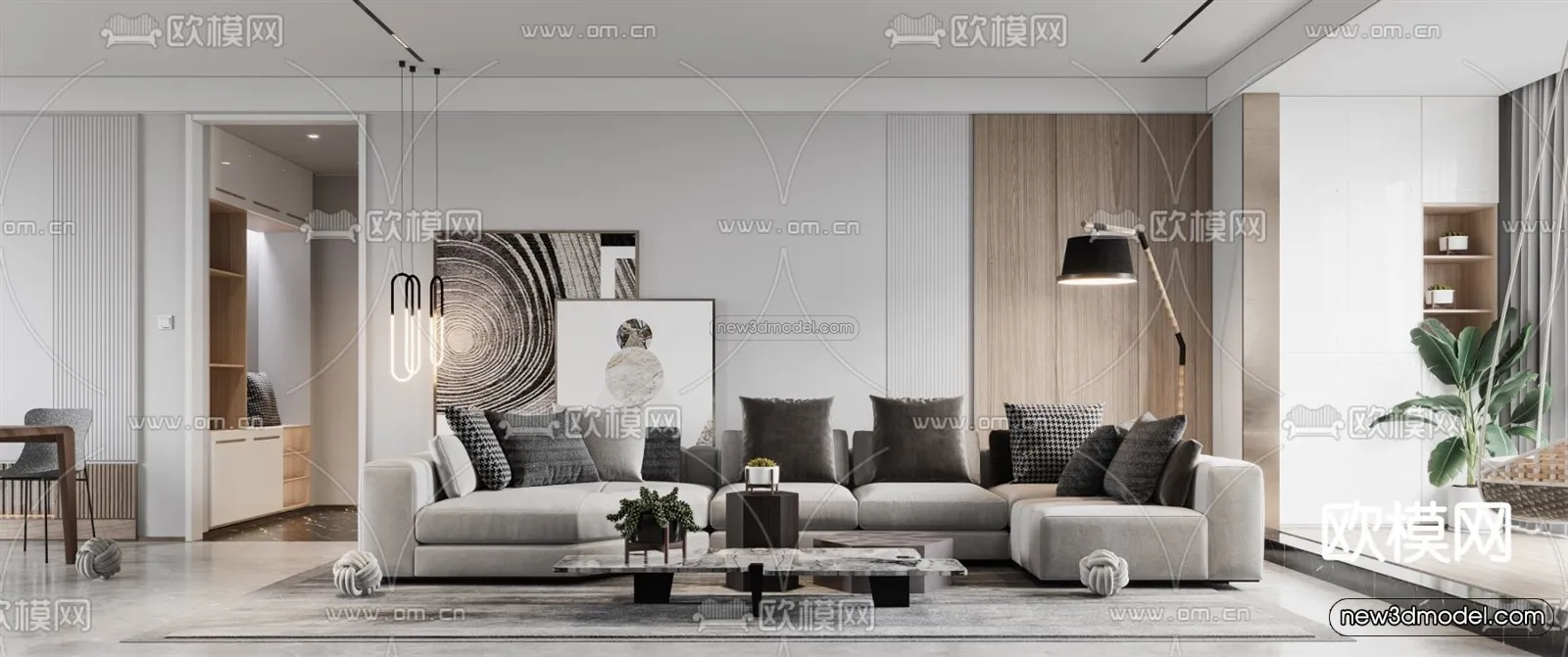 Black – White – Gray Colors Interior 3D Blocks – Living Room 3D Scene – 032 – VRAY