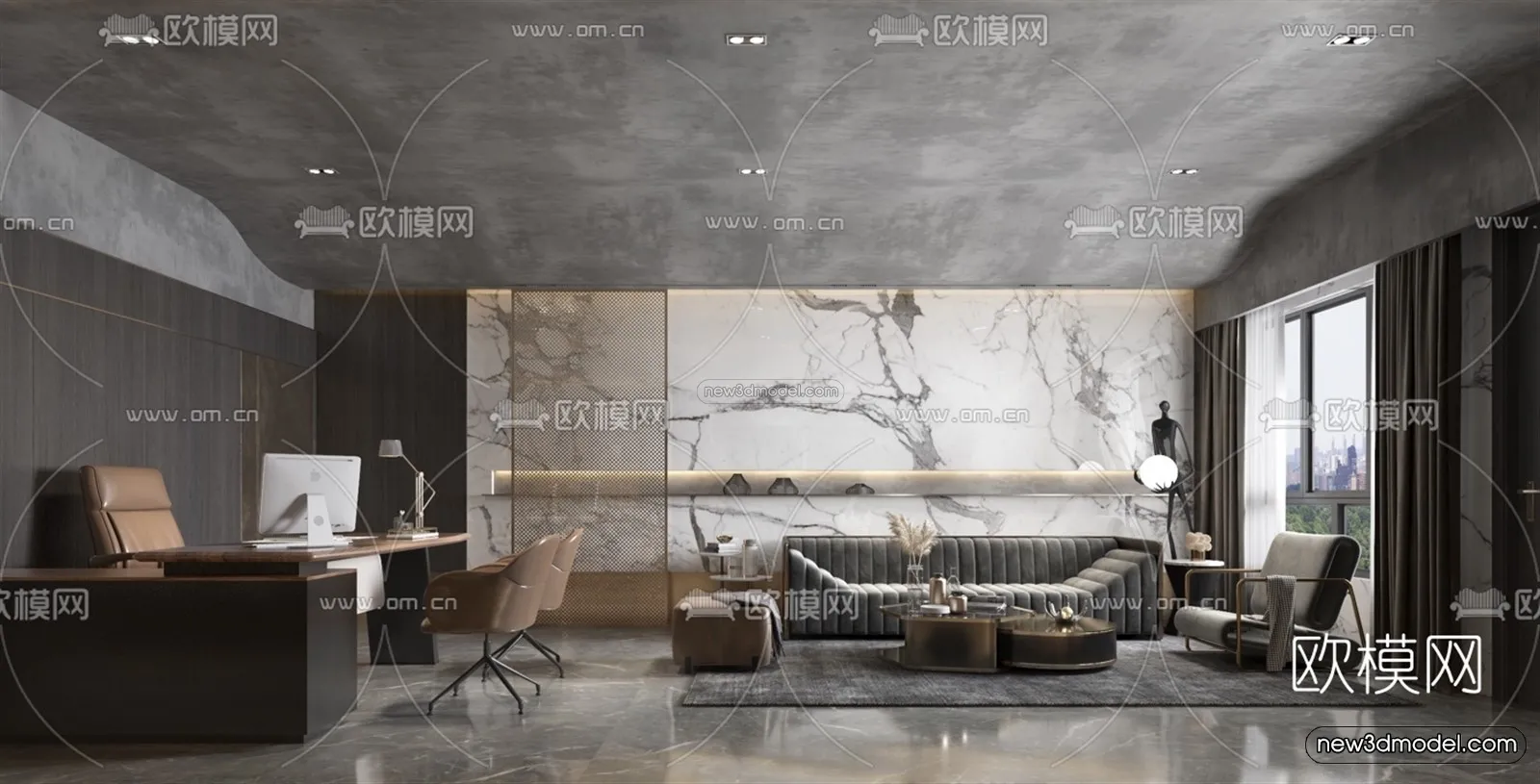 Black – White – Gray Colors Interior 3D Blocks – Living Room 3D Scene – 037 – VRAY