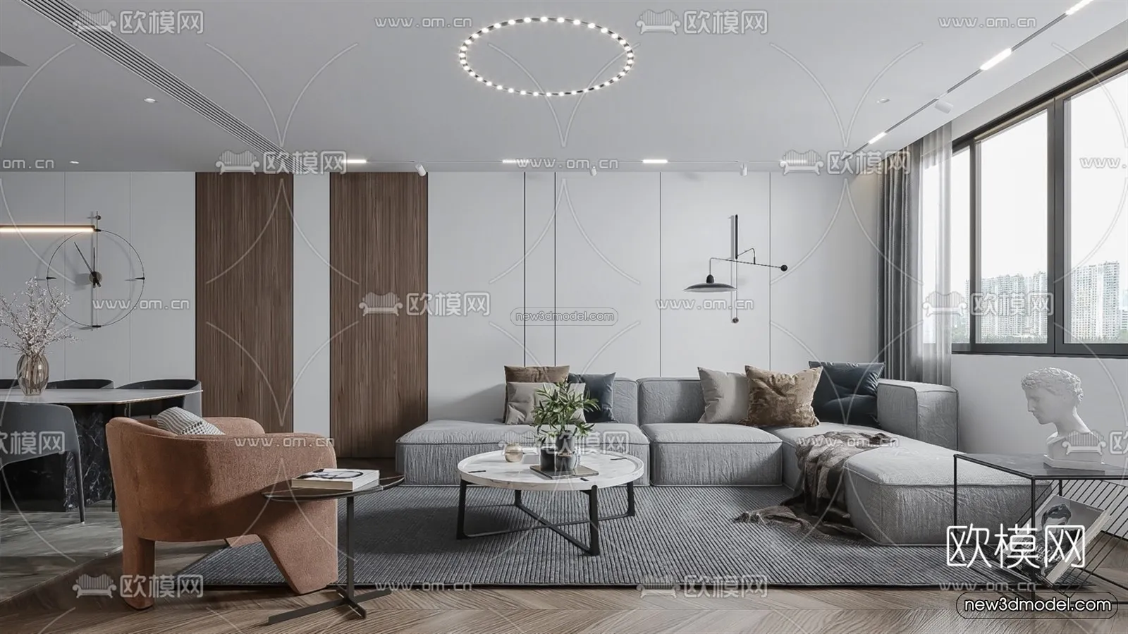 Black – White – Gray Colors Interior 3D Blocks – Living Room 3D Scene – 039 – VRAY