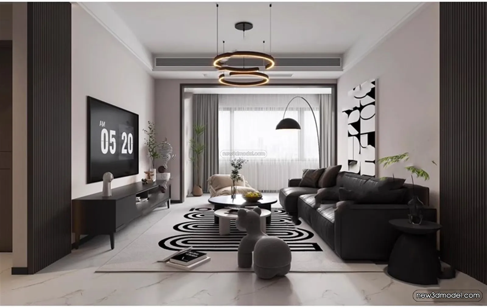 Black – White – Gray Colors Interior 3D Blocks – Living Room 3D Scene – 048 – VRAY