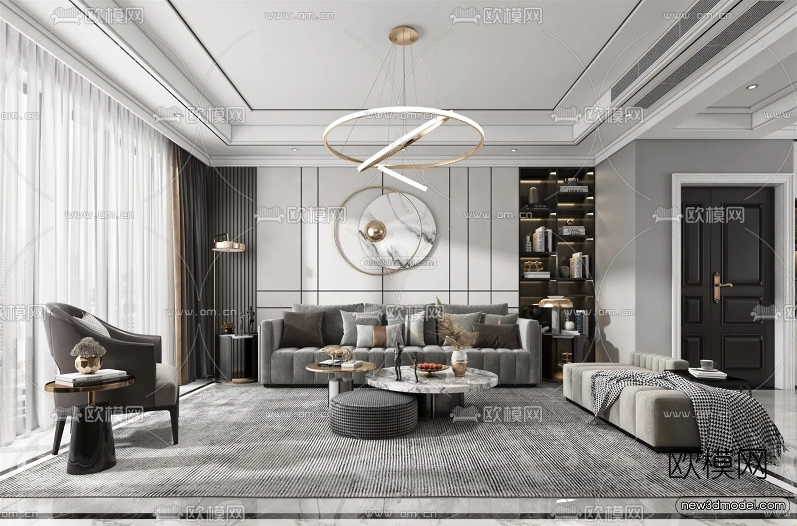 Black – White – Gray Colors Interior 3D Blocks – Living Room 3D Scene – 126 – VRAY