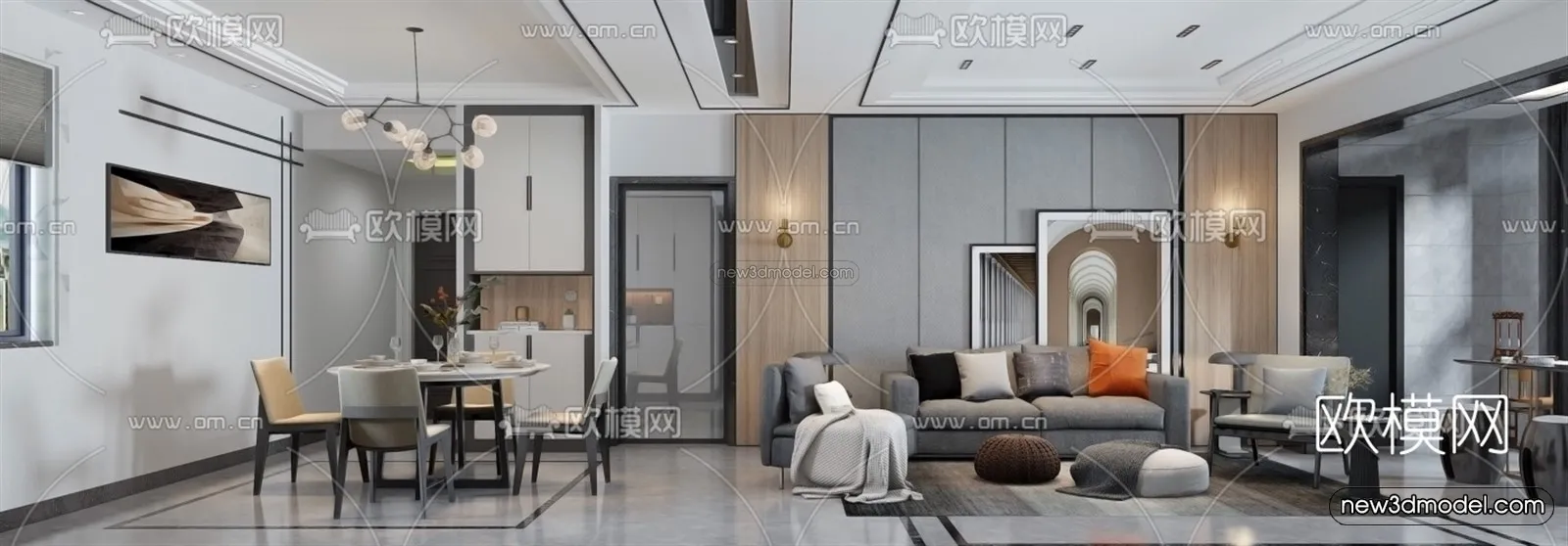 Black – White – Gray Colors Interior 3D Blocks – Living Room 3D Scene – 128 – VRAY