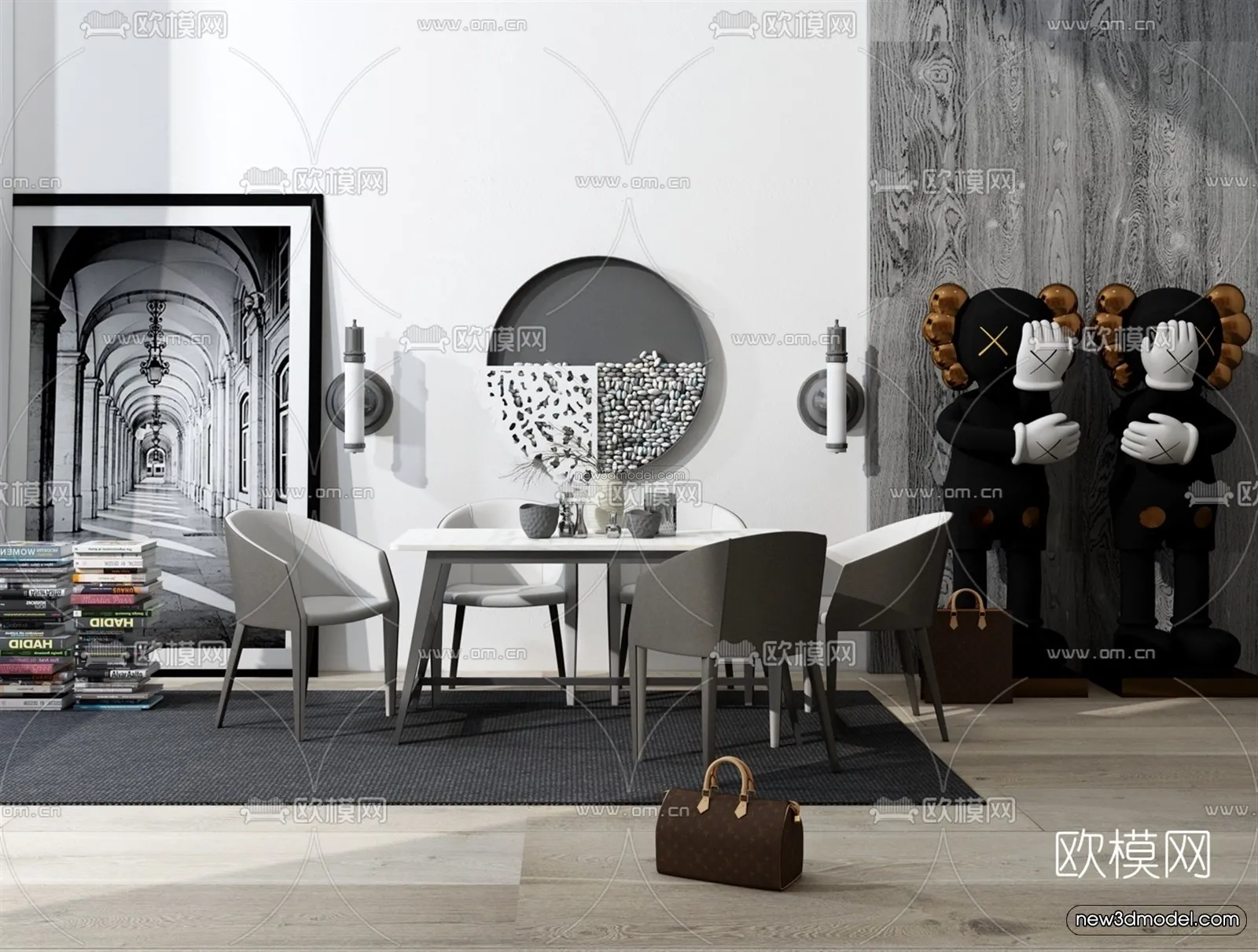 Black – White – Gray Colors Interior 3D Blocks – Living Room 3D Scene – 129 – VRAY