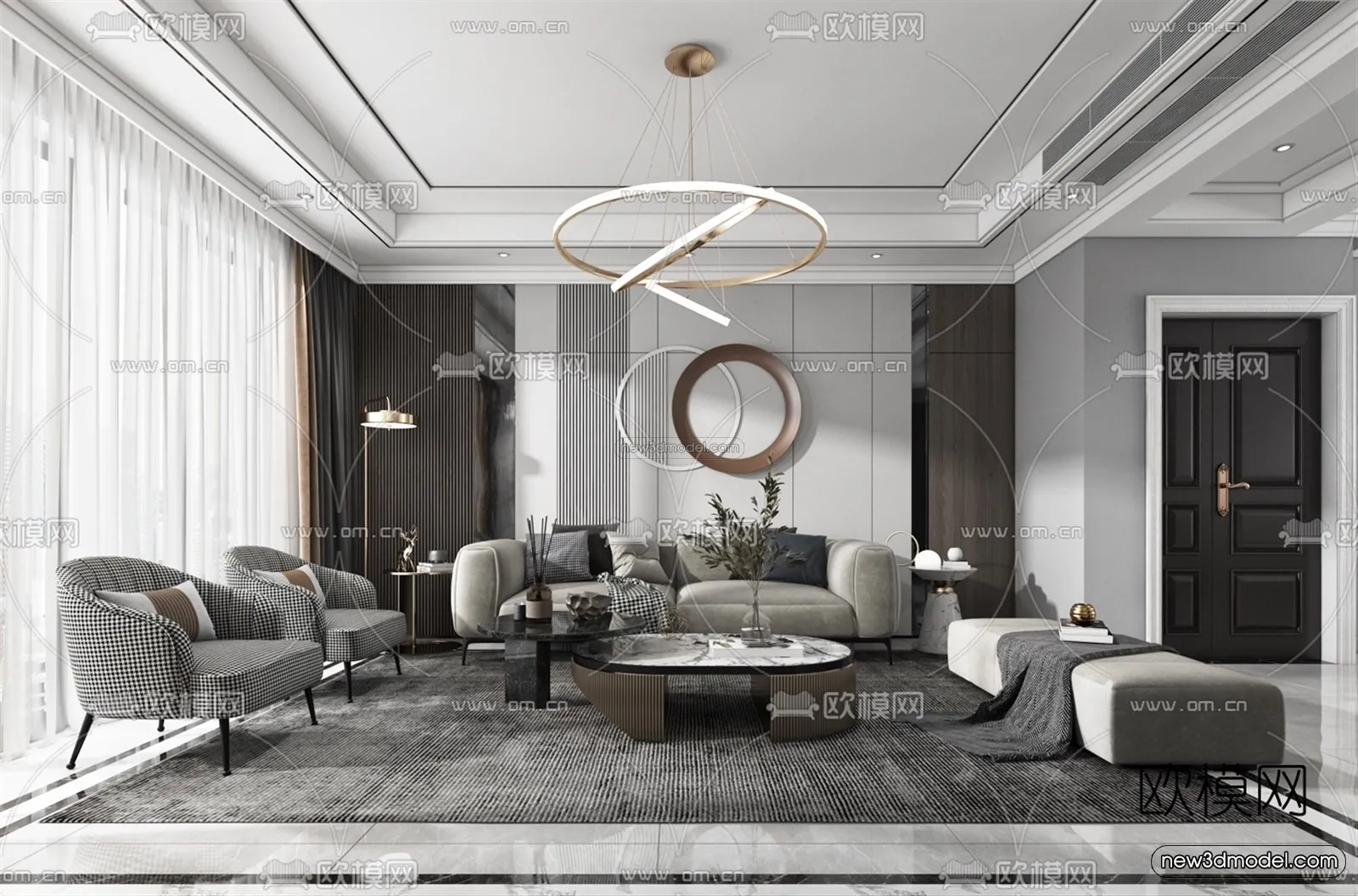 Black – White – Gray Colors Interior 3D Blocks – Living Room 3D Scene – 131 – VRAY