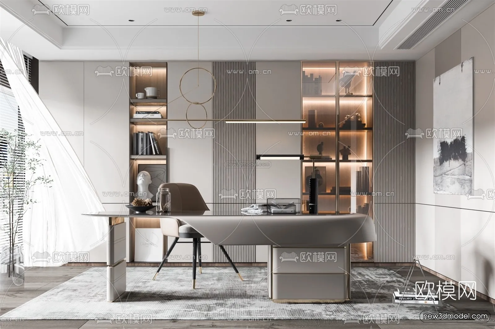 Black – White – Gray Colors Interior 3D Blocks – Study Room 3D Scene – 224 – VRAY