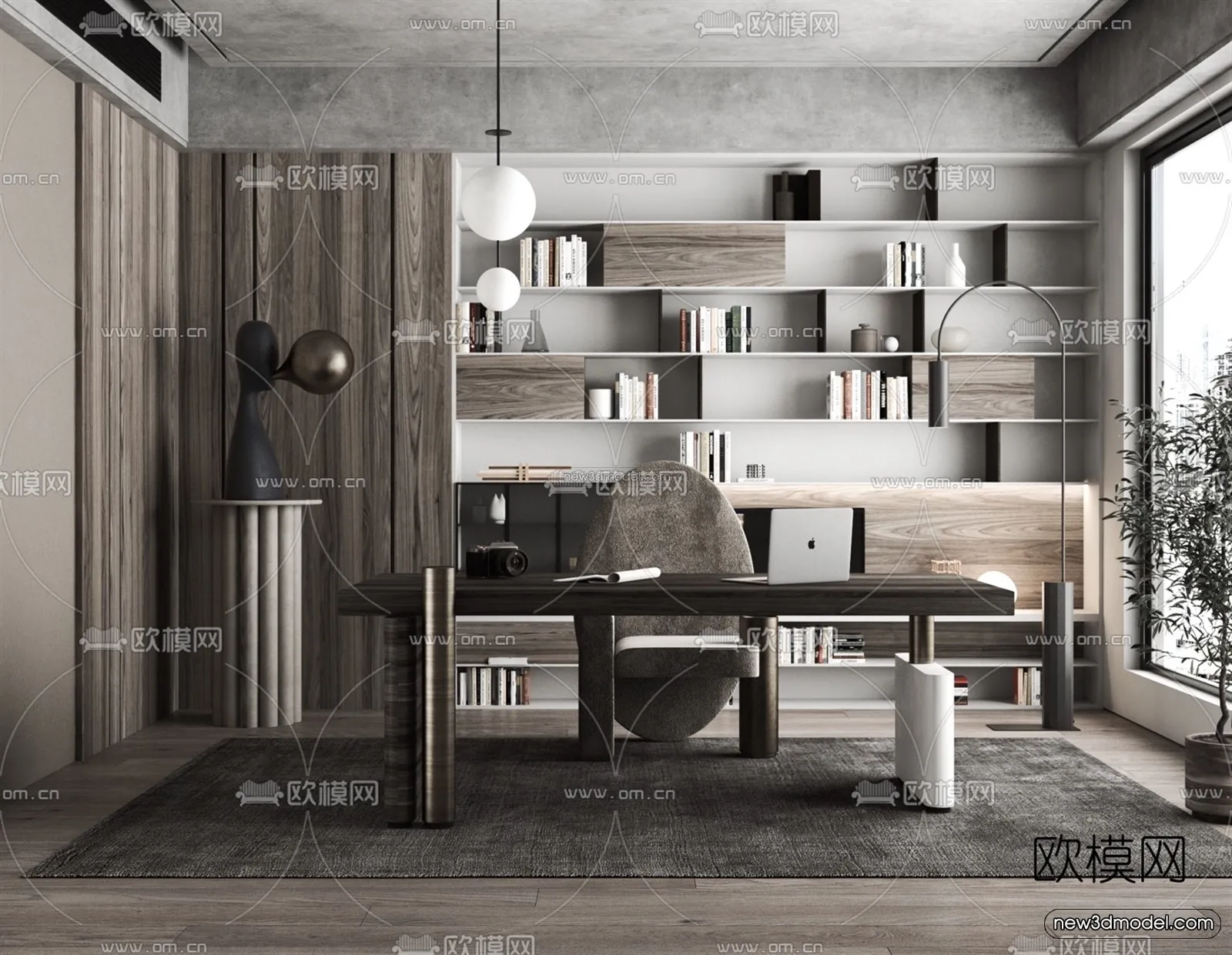 Black – White – Gray Colors Interior 3D Blocks – Study Room 3D Scene – 230 – VRAY