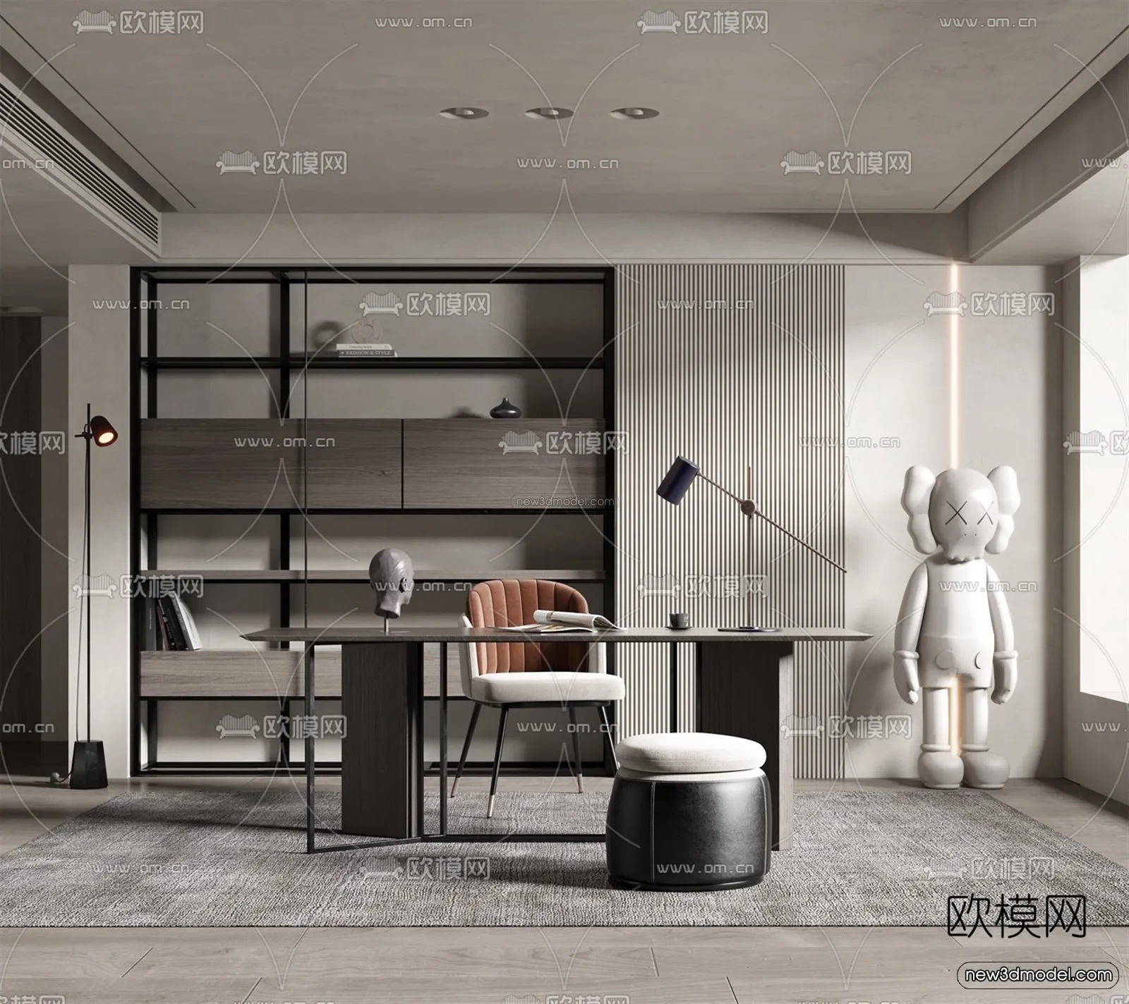 Black – White – Gray Colors Interior 3D Blocks – Study Room 3D Scene – 232 – VRAY