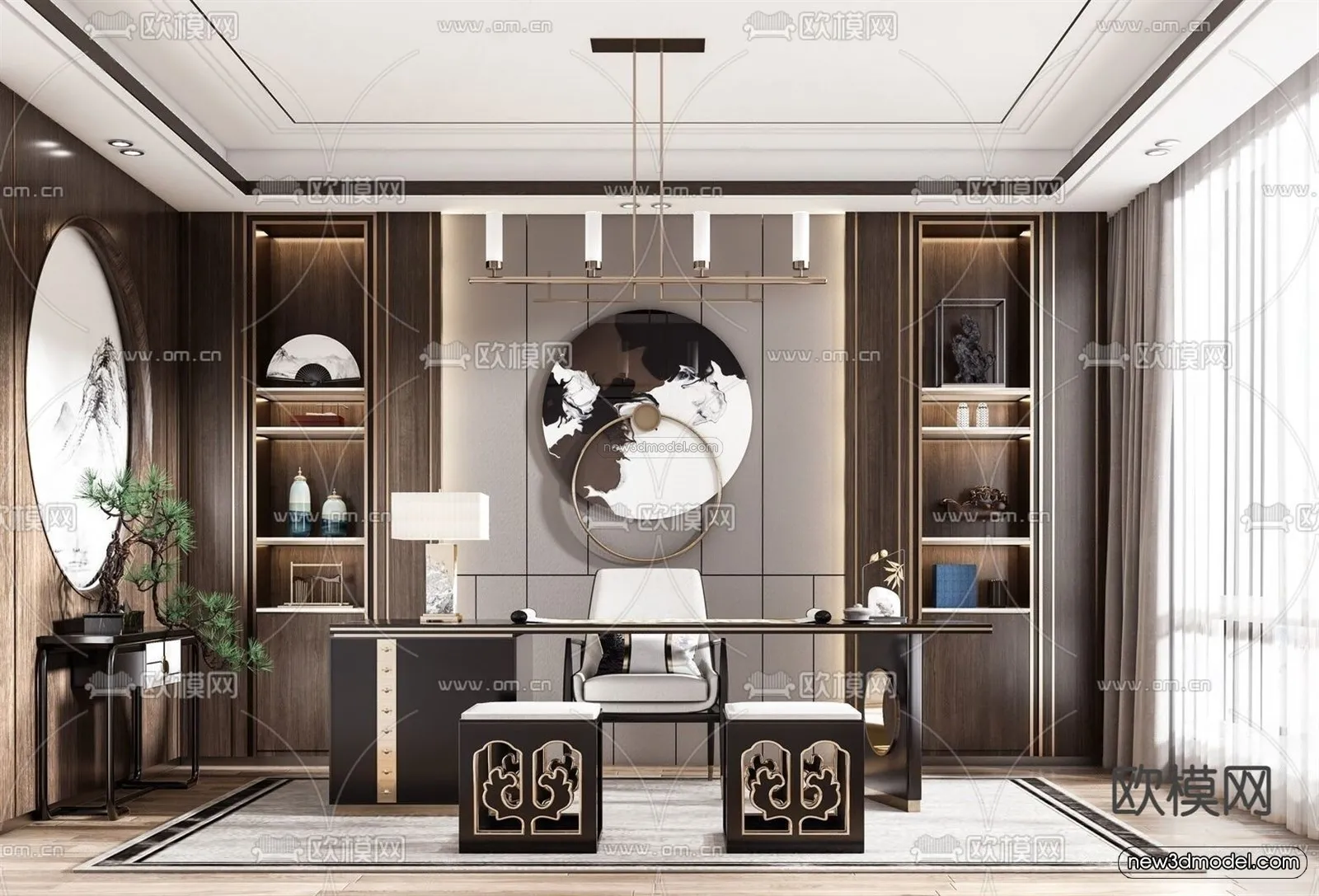 Black – White – Gray Colors Interior 3D Blocks – Study Room 3D Scene – 233 – VRAY